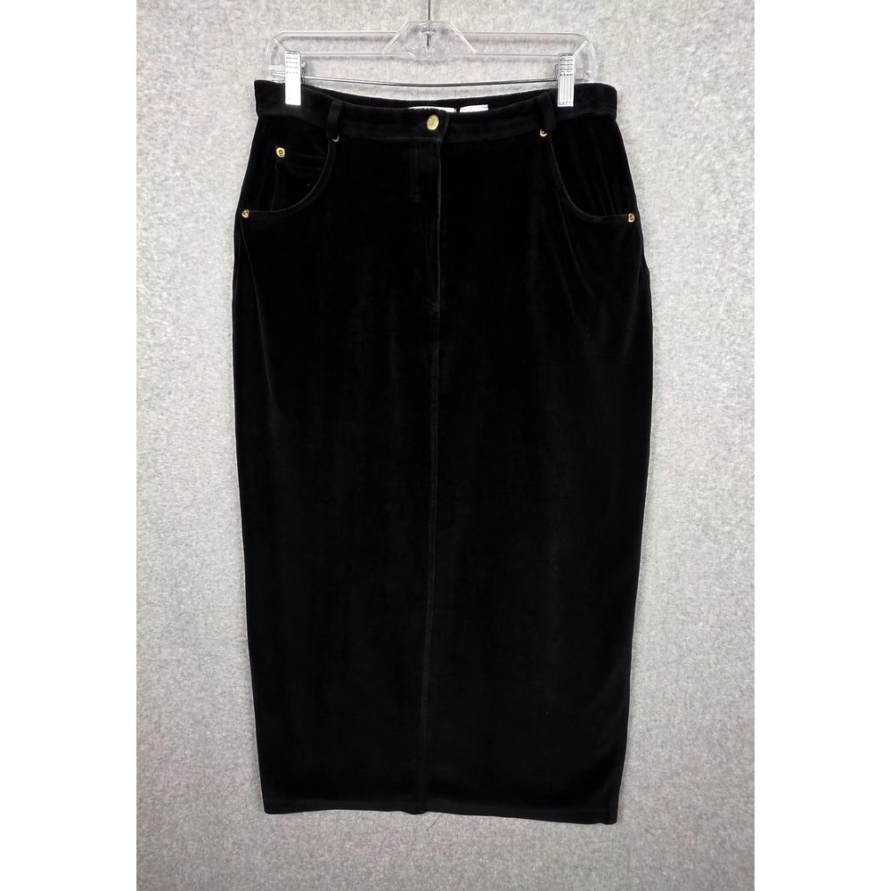 Jones New York Sport Skirt Womens Large Black Velvet Long Pencil Zip Pockets